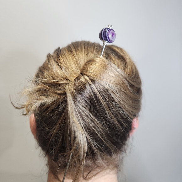 Amethyst Monarque Stainless Steel Hair Stick Natural Gemstone 1 of a Kind - Picture 3 of 5
